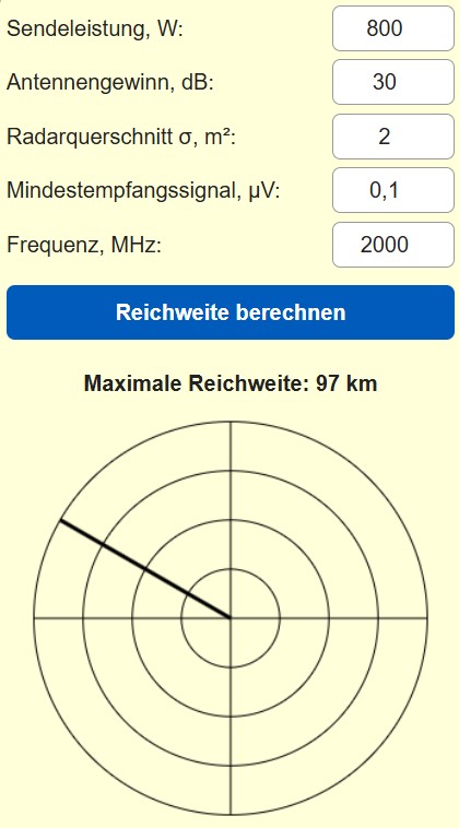 Rechner für die Reichweite eines Radars 2000
