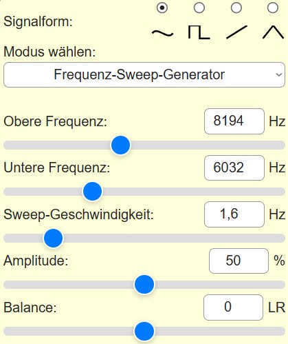 Online-Generator für Audiofrequenzen mit Frequenzdurchlauf