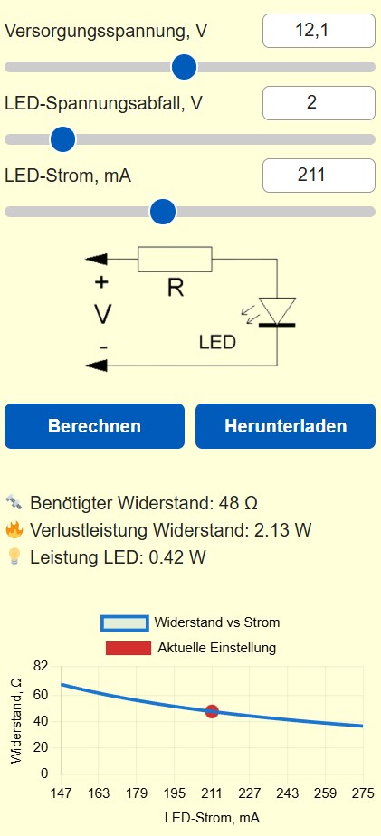 Rechner zur Bestimmung des Vorwiderstands für LEDs 2