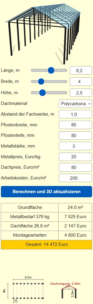 Rechner für die Konstruktion eines Carports 2