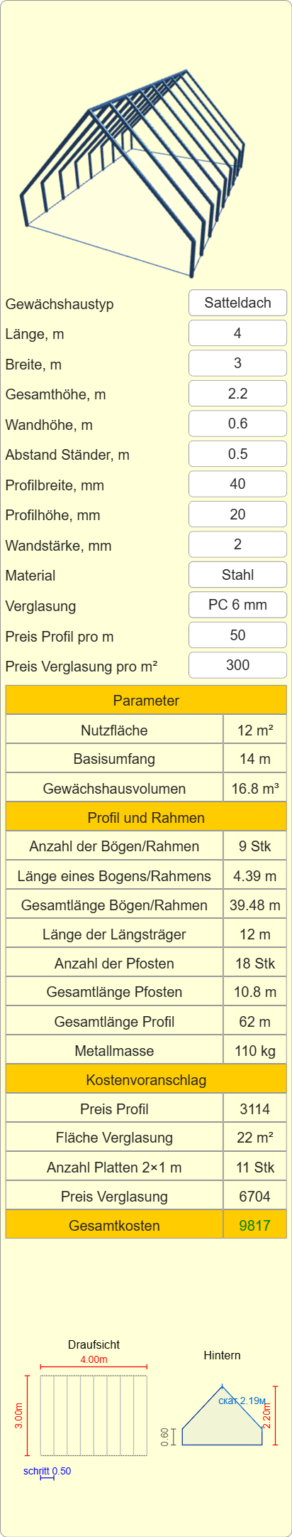 Gewächshaus-Rechner mit Zeichnungen 4