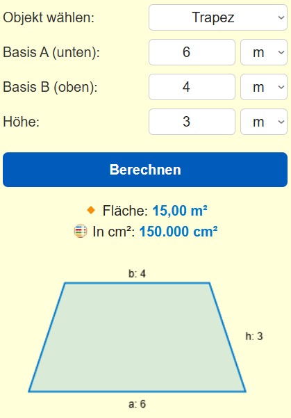 Volumenrechner für Körper und Materialien trapez