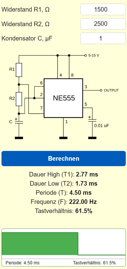 Rechner für Timer-555-Parameter